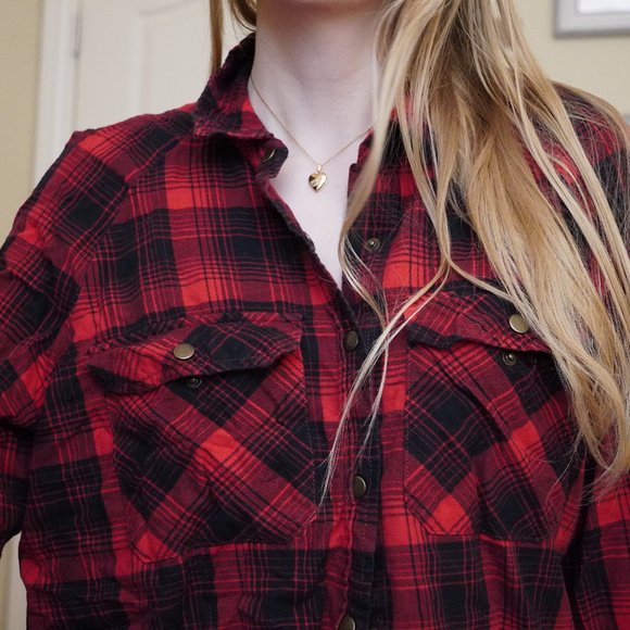 Oversized tunic flannel bright red and black - Picture 3 of 3